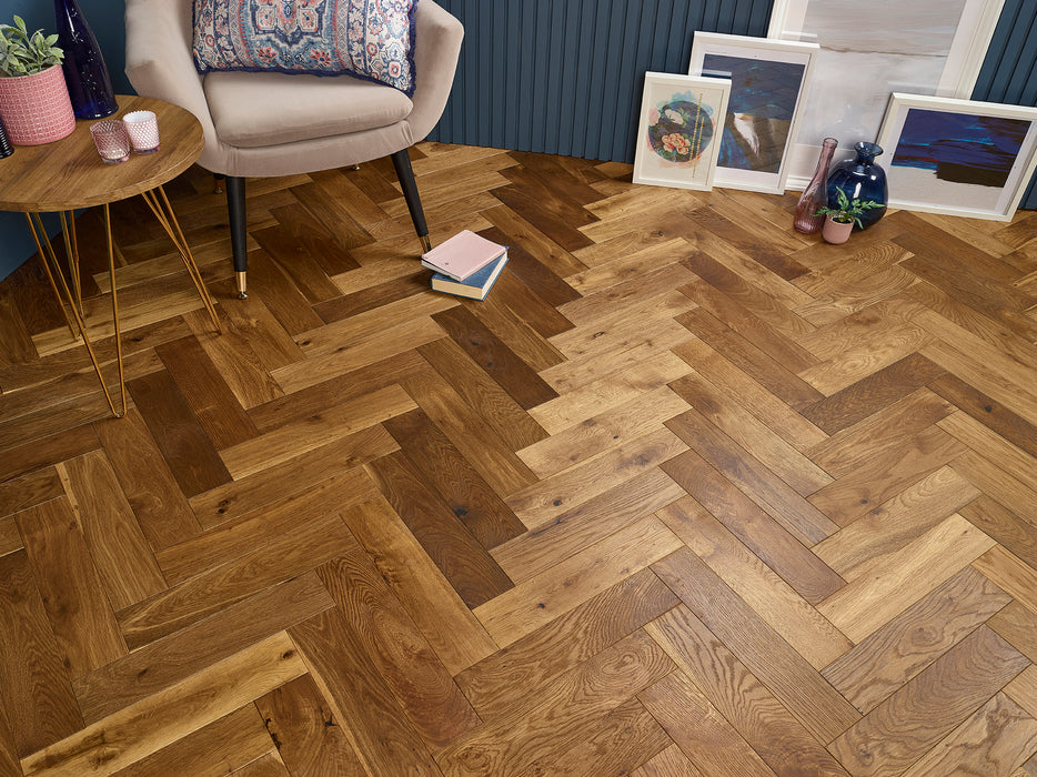Smoked Brushed & Oiled Engineered Oak Herringbone