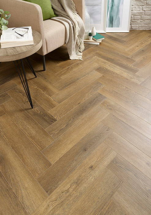 Smoked Oak SPC Rigid Core Click Vinyl Herringbone