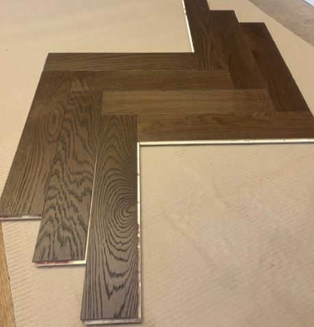 Engineered French Oak Brown Lacquered Herringbone Flooring | 124.416 Square Meters