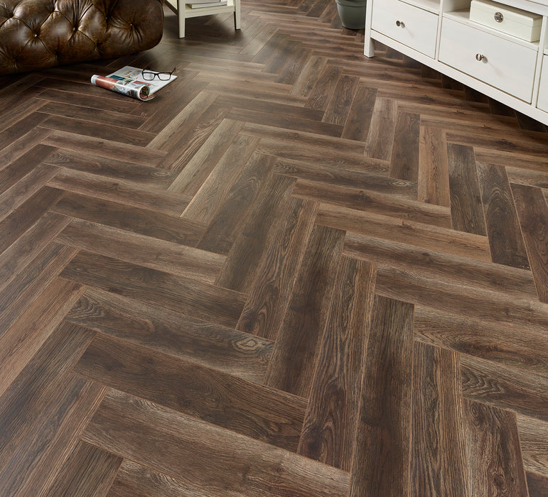 Burnt Antique Oak Gothenburg 12mm Herringbone Laminate
