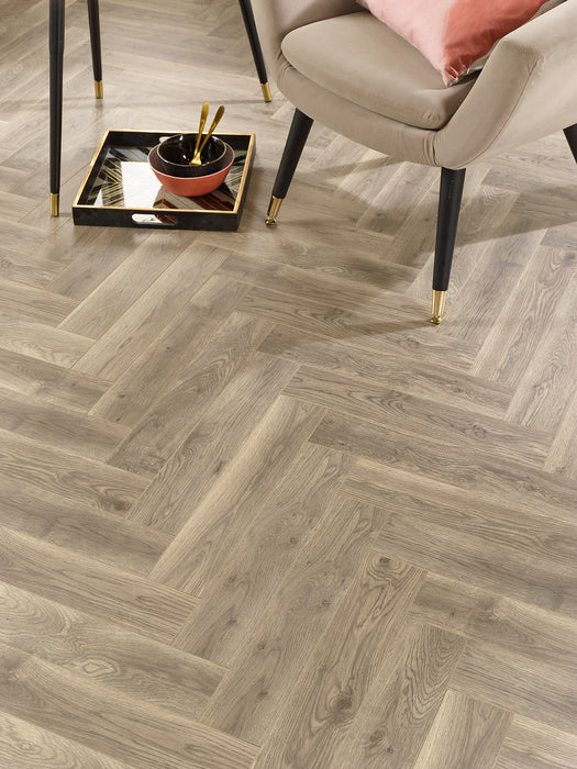 Grey Beige Oak Oslo 12mm Herringbone Laminate
