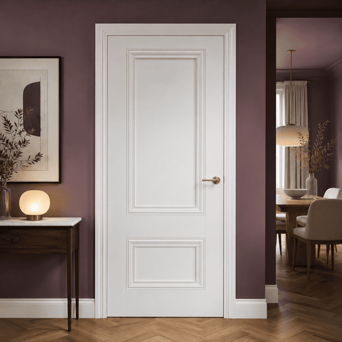 White Laminate Lyon 2 Panel FD30 Fire Door (view 2)