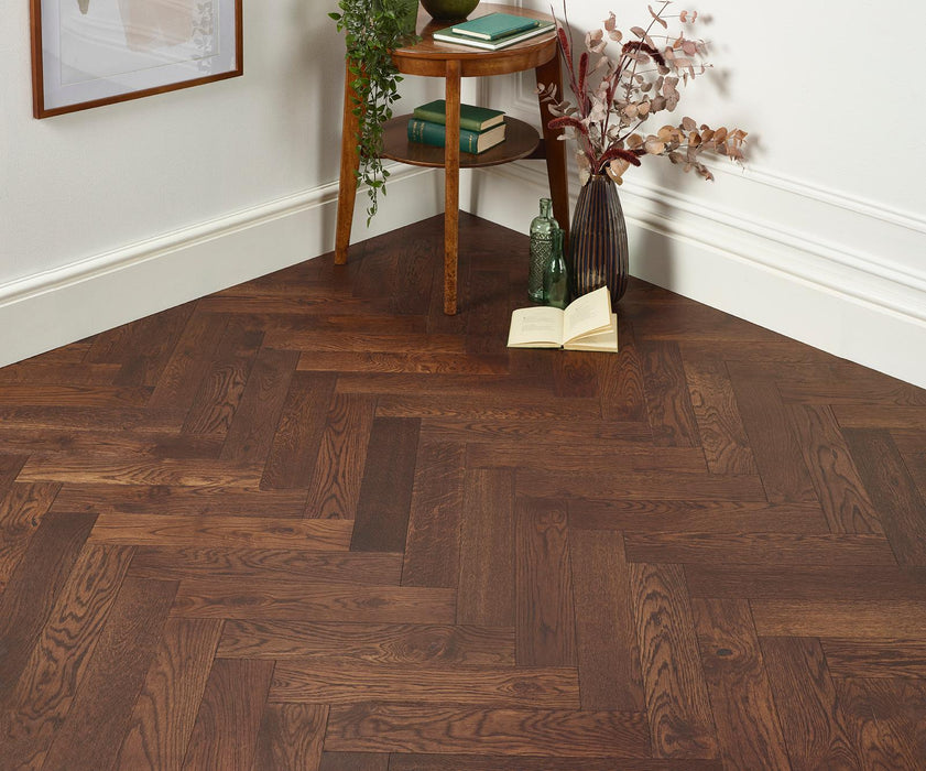 14mm Dark Smoked Engineered Wood Herringbone Flooring