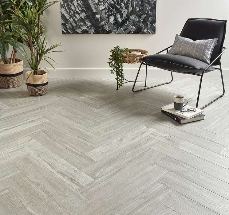 Light Grey Oak SPC Rigid Core Click Vinyl Herringbone