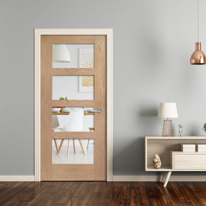 XL-Joinery | Internal Oak Shaker 4 Panel Door with Clear Glass Unfinished