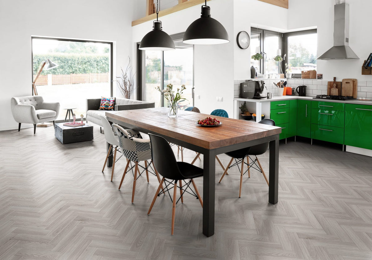 Luvanto Pearl Oak Contemporary Herringbone | Glue Down LVT — Newland ...