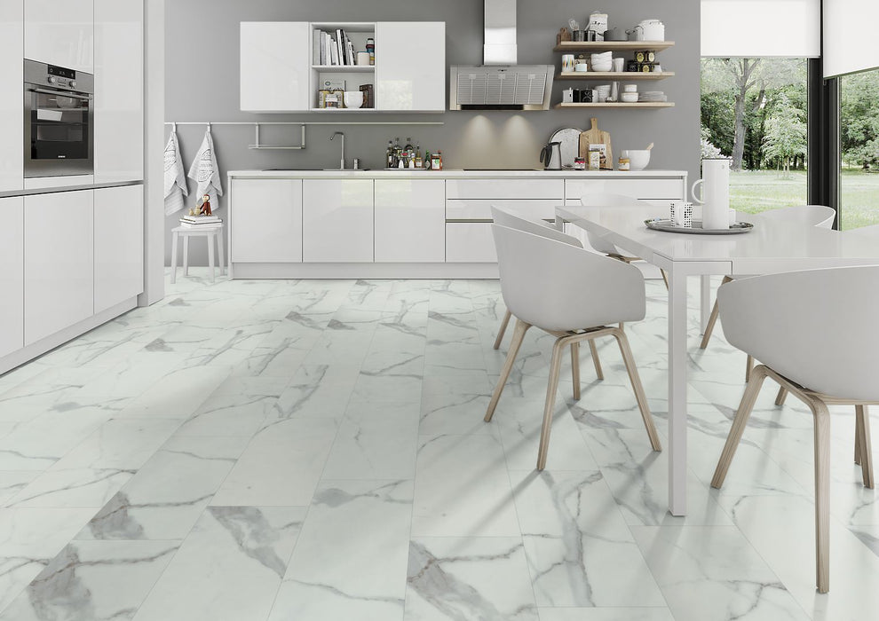 Carrara White Marble Matt Tile SPC Rigid Core Click Vinyl
