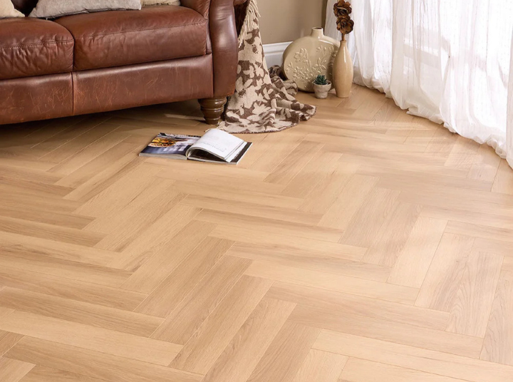 Beige Oak Tromso 12mm Herringbone Laminate