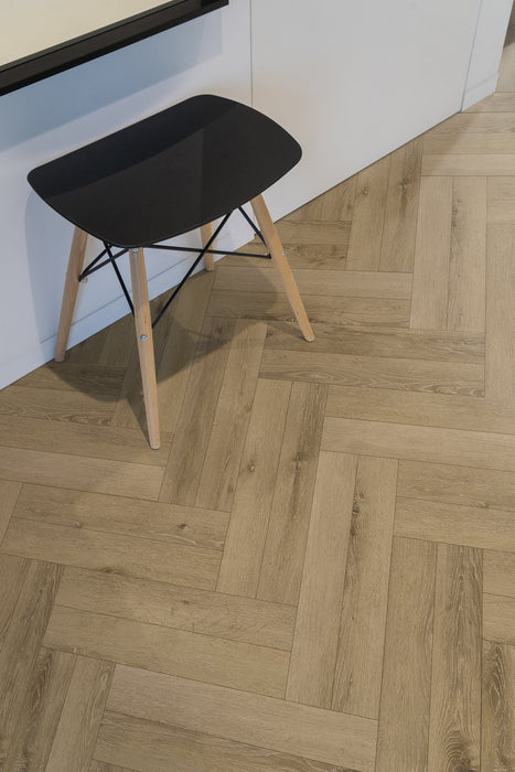Coretec Authentics Regina planks laid in a double herringbone pattern