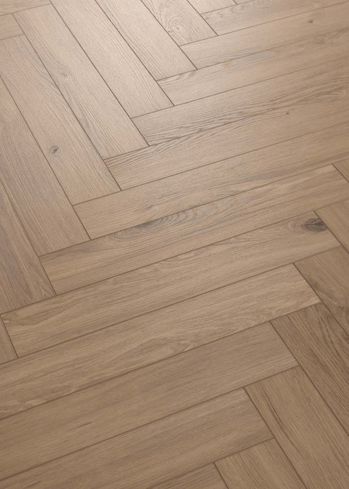 Coretec Authentics Richmond herringbone flooring, angled close-up of the surface