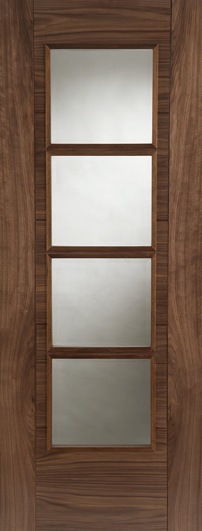 Mendes | ISEO Crown Cut Veneer Central 4 Light Glazed V-Groove Internal Walnut Door