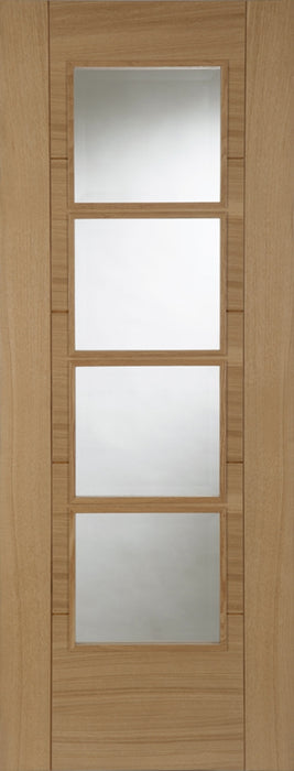 ISEO Quarter Cut Veneer Central 4 Light Glazed Deluxe Modern V-Groove Oak Internal Door -  Prefinished