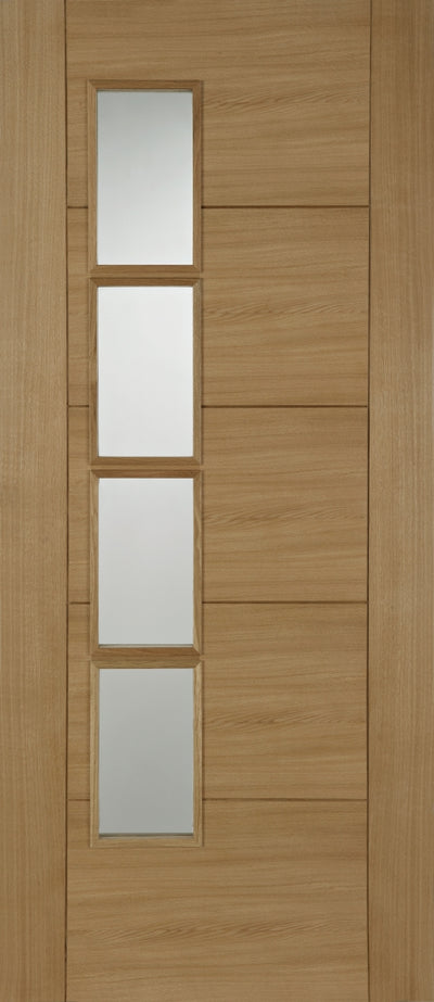 Mendes | ISEO Quarter Cut Veneer Offset 4 Light Glazed V-Groove Internal Oak Door