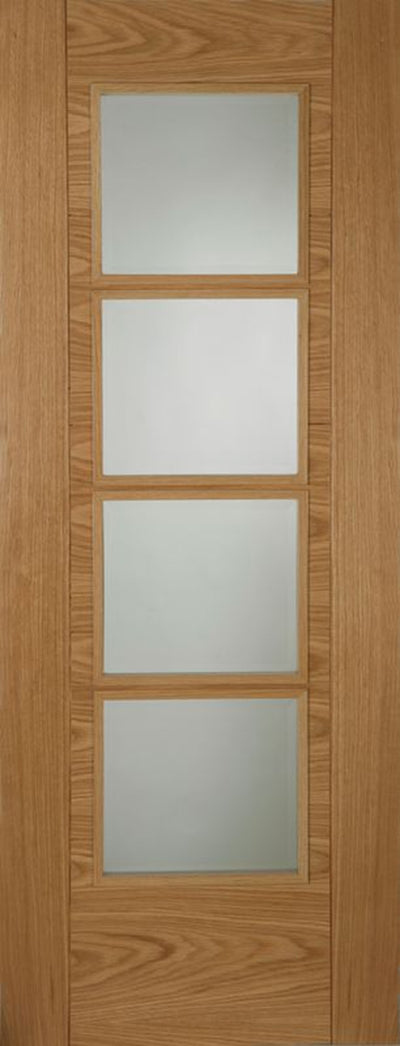 Mendes | ISEO Crown Cut Veneer Central 4 Light Glazed V-Groove Internal Oak Door